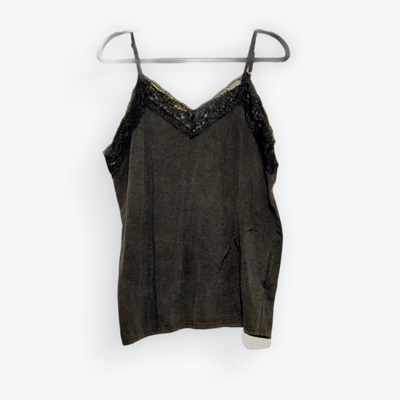 POL Tops - POL Vintage Wash Black Lace Detail Tank Top